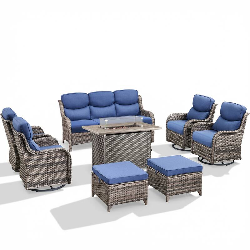 Pocassy Outdoor Fire Pit Sofa Swivel Chairs Conversation Set