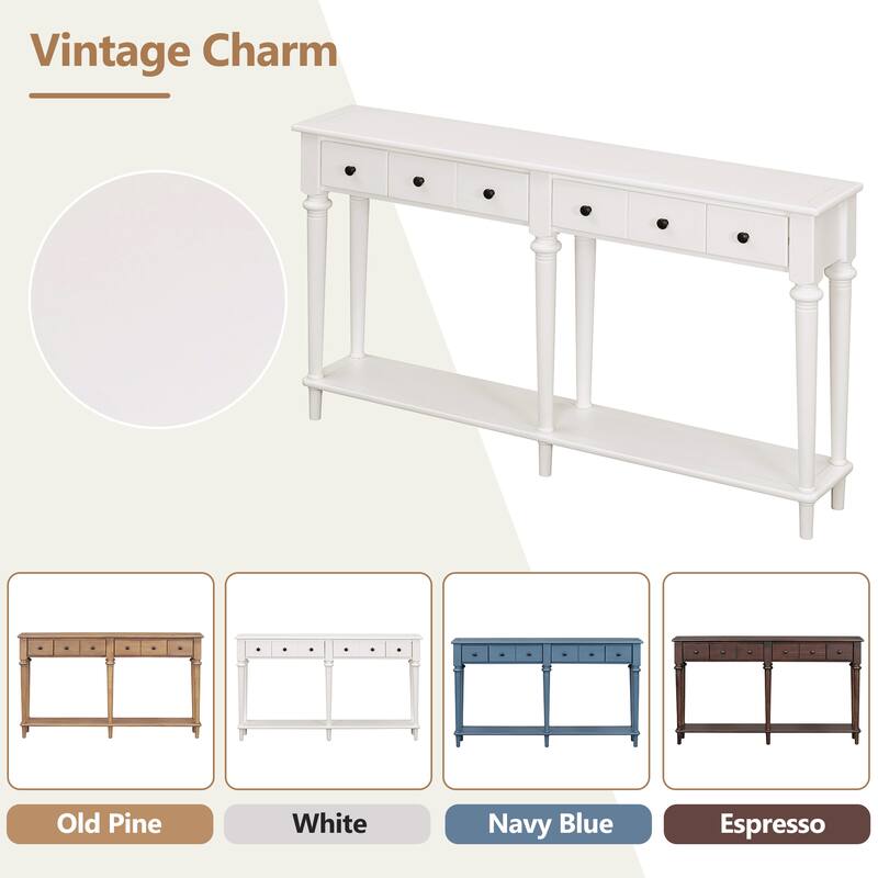 Versatile Hallway Table Side Table with 4 Storage Drawers, Accent Table White Sofa Table with Bottom Open Shelf