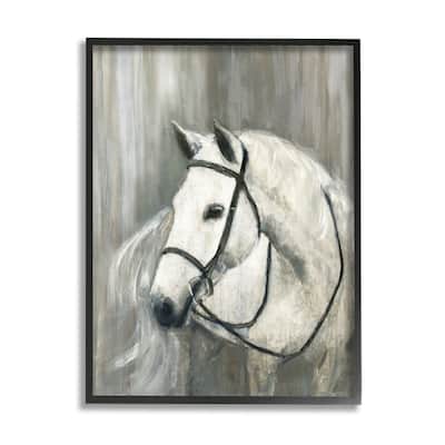 Stupell White Horse Riding Bridle Contemporary Equestrian Portrait Framed Wall Art