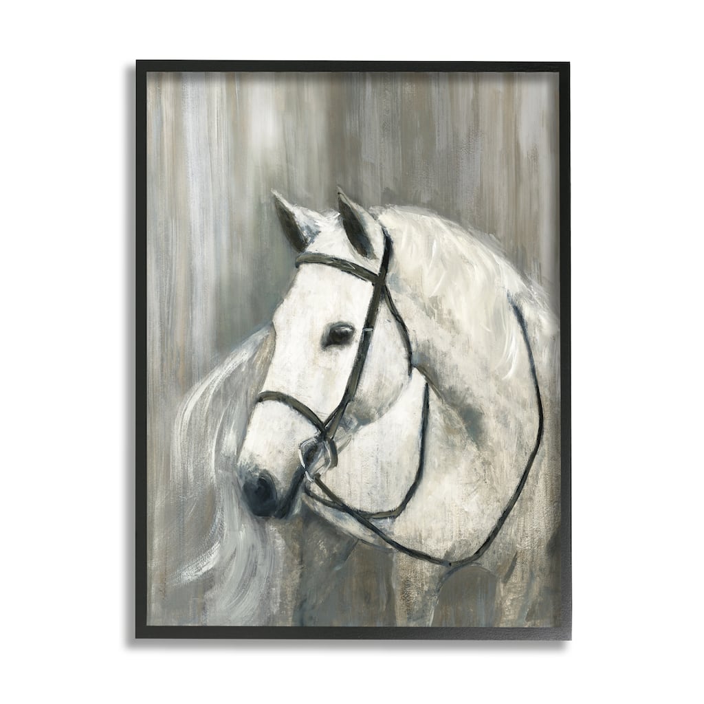 Stupell White Horse Riding Bridle Contemporary Equestrian Portrait Framed Wall Art