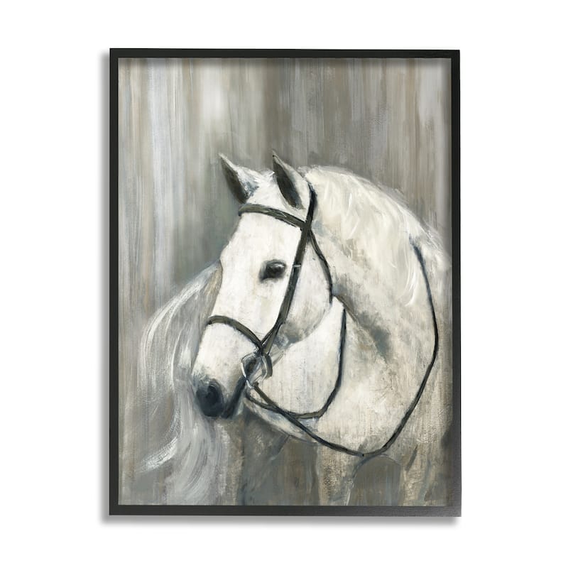 Stupell White Horse Riding Bridle Contemporary Equestrian Portrait Framed Wall Art - 24 x 30 - Black