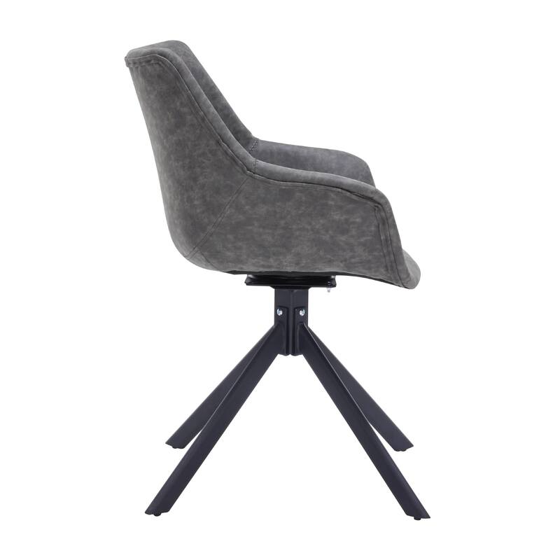 Markley Leather Swivel Dining Armchair with Black Iron Base - Accent Dining Chair for Kitchen and Dining Room Set of 4