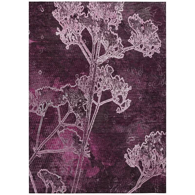 Machine Washable Indoor/ Outdoor Modern Floral Chantille Rug