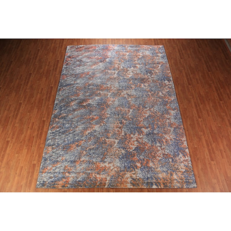 Modern Abstract Indian Large Rug Hand-Knotted Wool Carpet - 9'8"x 13'6"