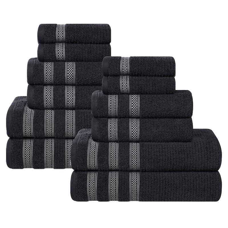 Superior Brea Zero Twist Cotton Ribbed Modern 12 Piece Bathroom Towel Set