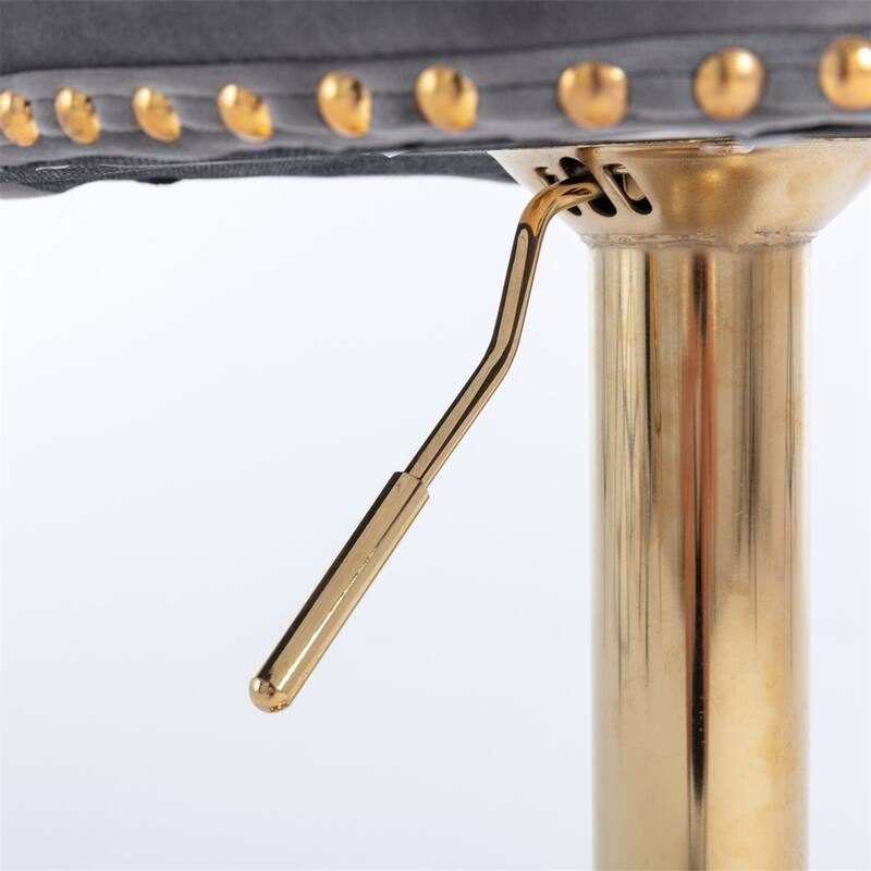 2 Piece Adjustable Swivel Velvet Upholstered Barstool with Golden Base