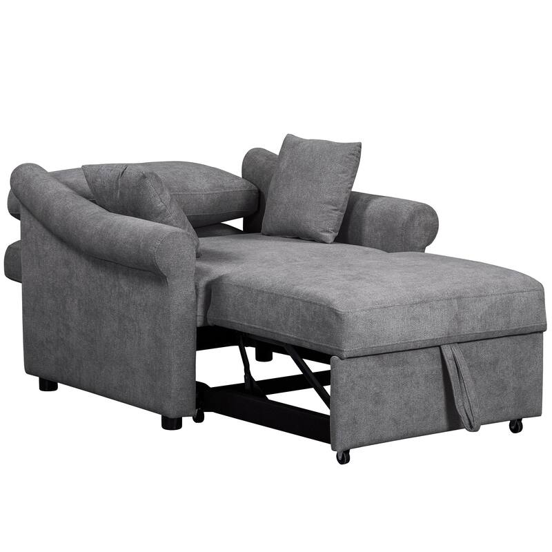 Chenille Accent Chair Convertible Sleeper Chair Adjustable Backrest Sofa Chair, 3 in 1 Chaise Lounges Chair Turns Into Chair Bed