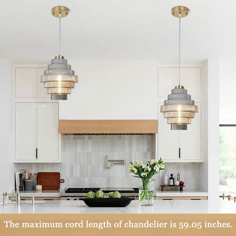 1-Light Metal Hanging Ceiling Kitchen Pendant Light Island Chandelier Fixture with Glass Shade for Dining Room