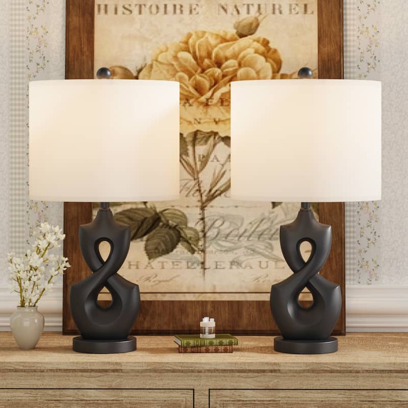 Maxax 24.5" Resin USB Bedside Table Lamp(set of 2)