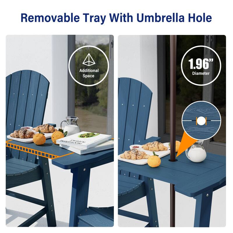 WINSOON Tall Adirondack Chair Piece of 3, Balcony Chair with Connecting Table