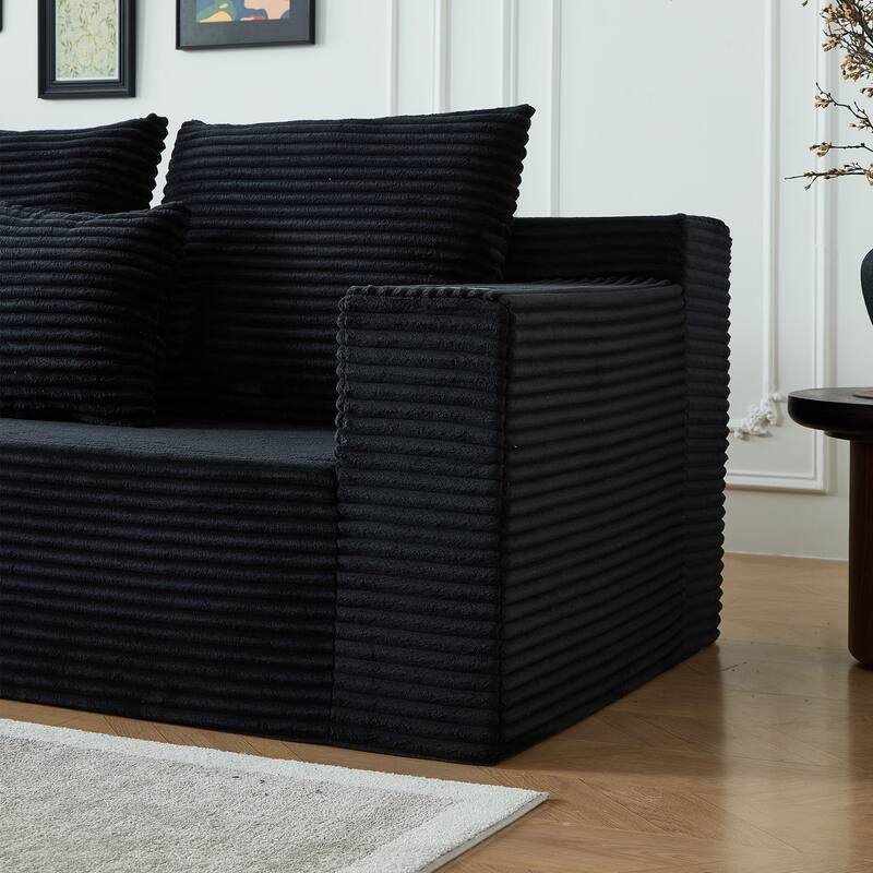 Modular Sectional Cloud Couch, Oversized Corduroy Fabric Deep Seat Sofa, Upholstered Sofa with Armrests & Cup Holders