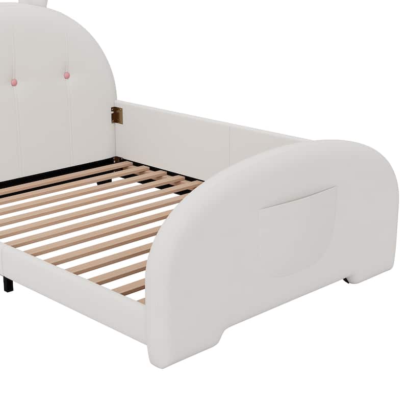 Upholstered Rabbit-Shape Princess Bed ,Platform Bed with Headboard and Footboard