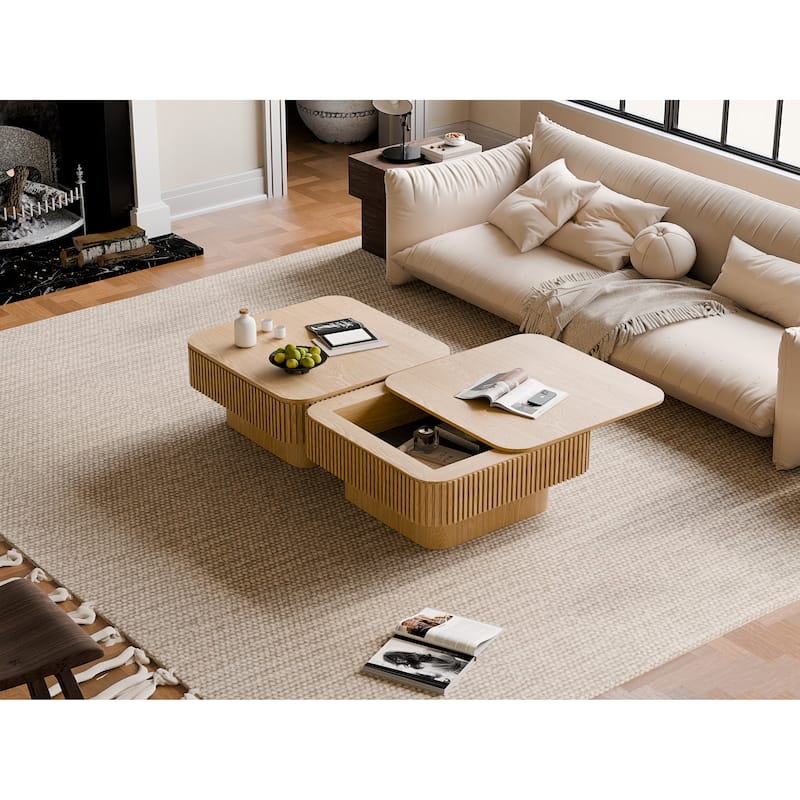 Modern 31.5" Square Coffee Table with Storage Solid Wood Veneered Accent Table for Living Room or Bedroom