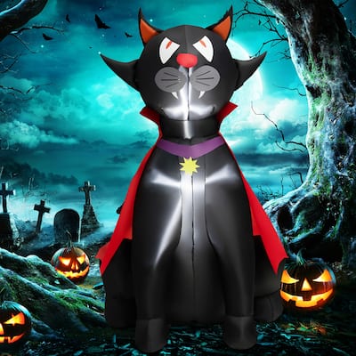 Costway 4.7 FT Halloween Inflatable Vampire Black Cat with Red Cloak - See Details