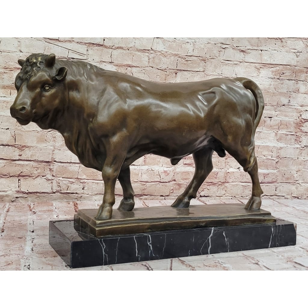 Sturdy Bronze Imitative Bull Statue On Marble Base – Powerful Animal Sculpture With Realistic Detail