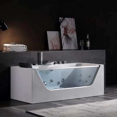 59" X 30" Acrylic Rectangle Whirlpool Bathtub - 11 Water Jets - Led Lights - Center Drain - 3-Side Alcove Install