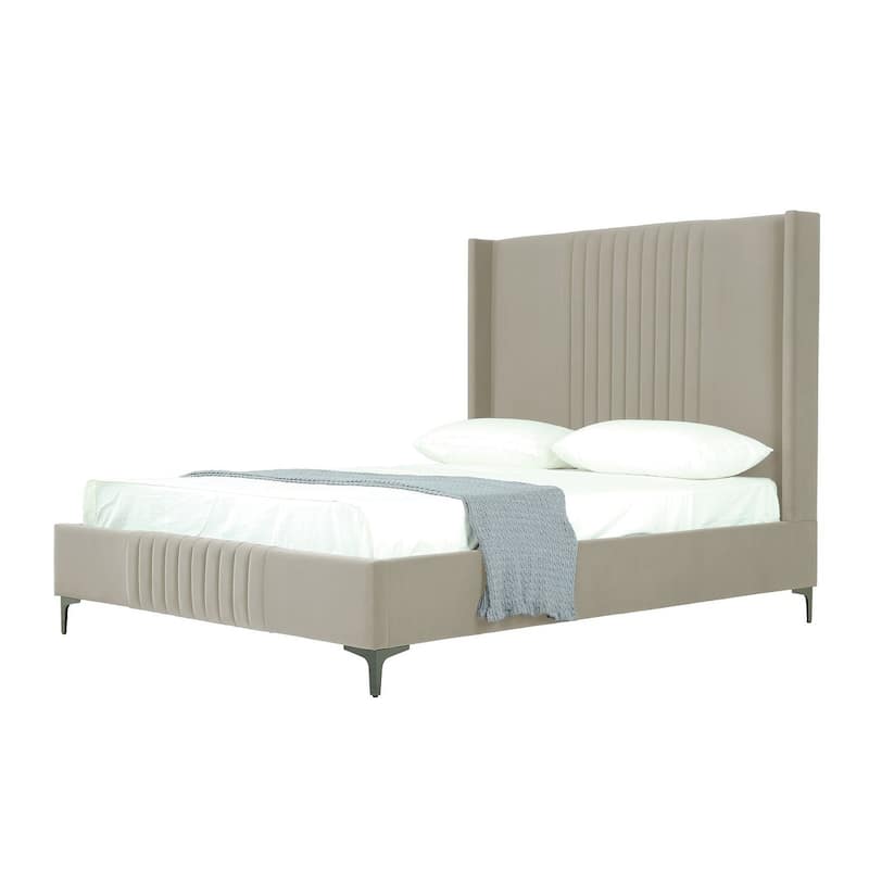Manhattan Comfort Promenade Mid-Century Modern Velvet Upholstered Bed