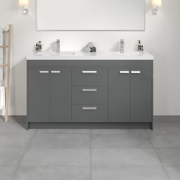 Lugano 60 in. W x 19 in. D x 36 in. H Double Bath Vanity in White with White Acrylic Top with White Integrated Sinks