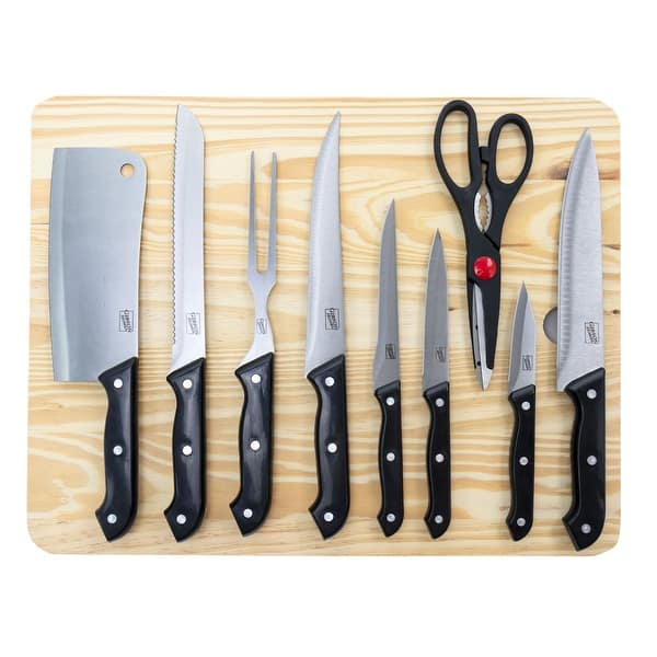 slide 2 of 5, Gibson Home Wildcraft 10 Piece Cutlery Set with Wooden Cutting Board - Black
