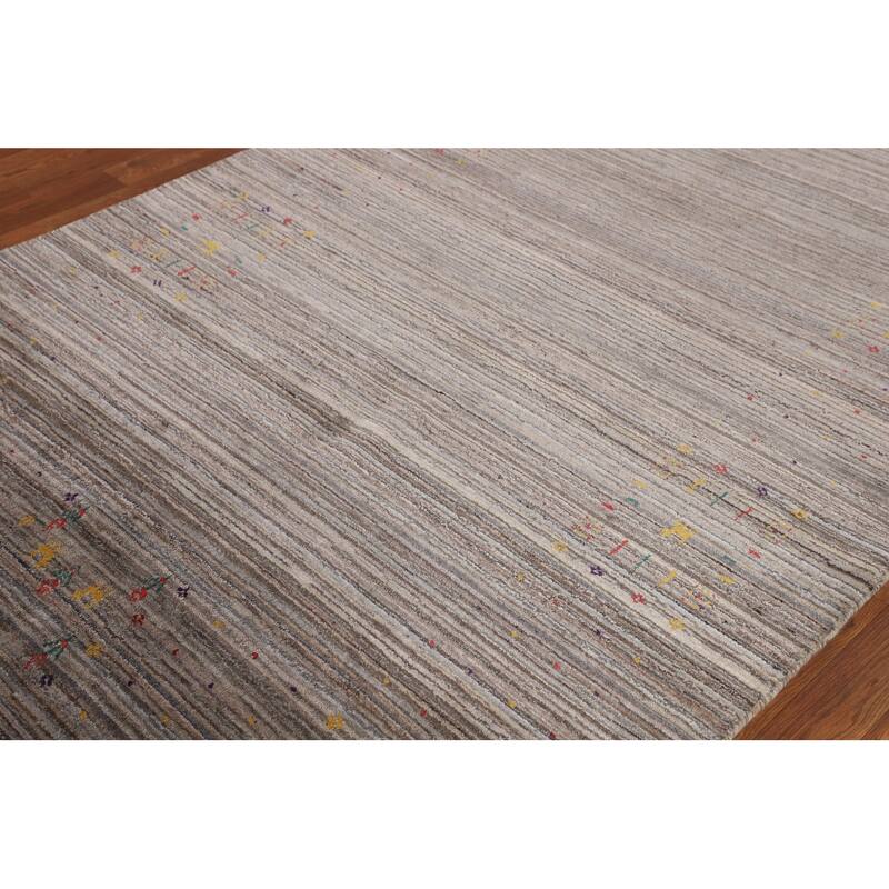 Striped Tribal Gabbeh Oriental Area Rug Hand-Knotted Wool Carpet - 5'0" X 8'5"