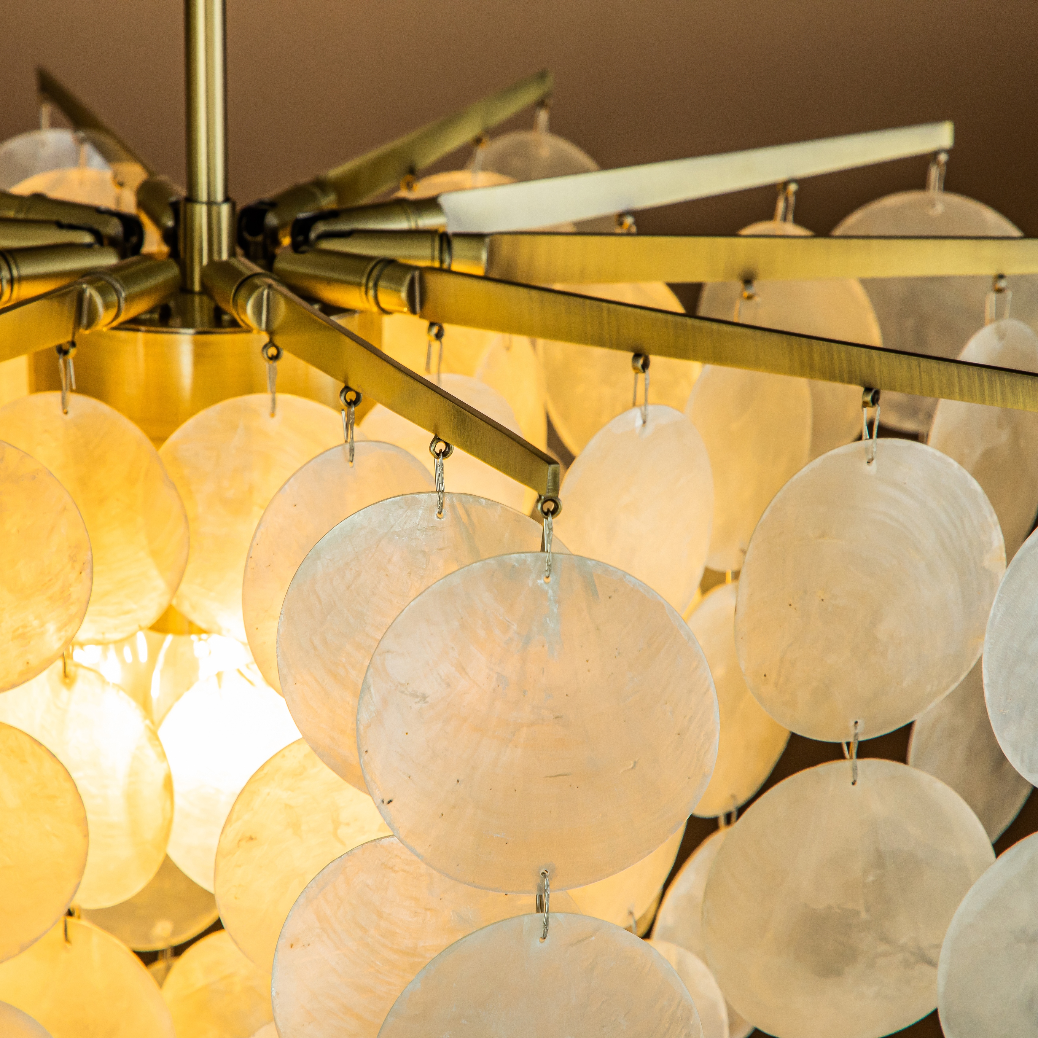 Cone Shape Tier Coastal Capiz Shells Chandelier With Antique