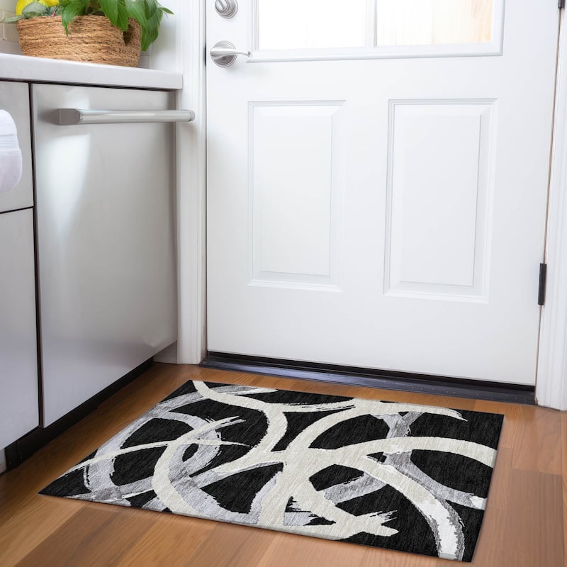 Premium Washable Super Soft Modern Zeus Mayfield Rug - Black - 1'8" x 2'6"