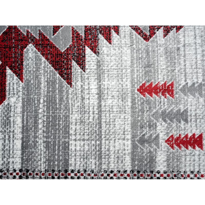 Abani Porto PRT110E Southwestern Tribal Print Grey and Red Area Rug