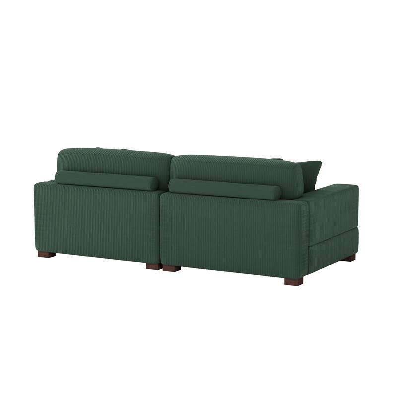 Ella 82" W/ 118" W Corduroy Modular Sectional Sofa with Ottoman