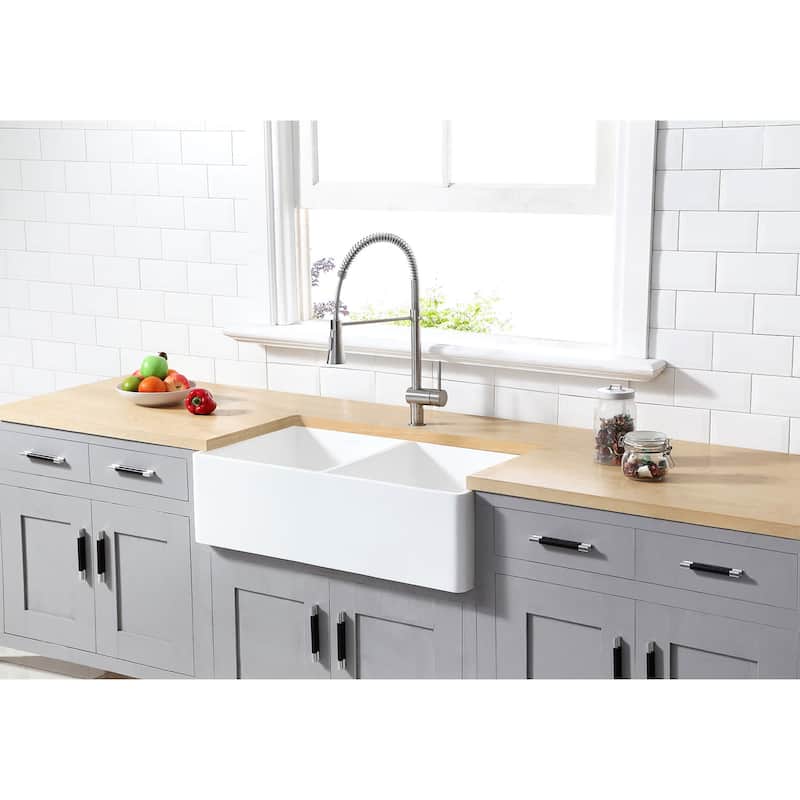 Kingston Brass Arcticstone 33" Farmhouse Double Basin Stone Composite
