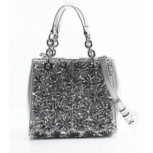 Michael Kors Silver Fl Burst Leather Small Satchel Bag Michael Kors Silver Fl Burst Leather Small Satchel Bag Purse