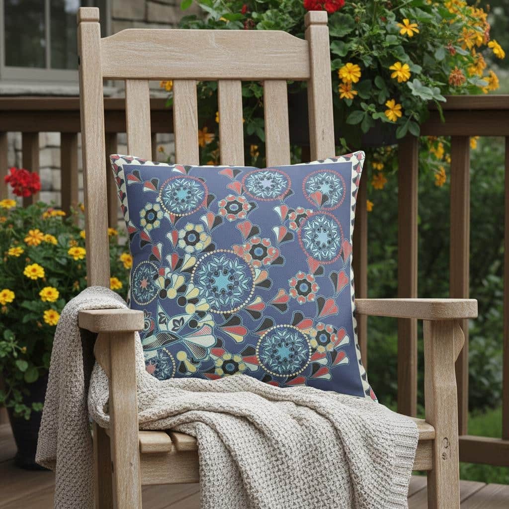 HomeRoots 16" x 16" Blue and Off White Peacock Blown Seam Floral Indoor Outdoor Throw Pillow - 16.00' X '5.00' X '16.00