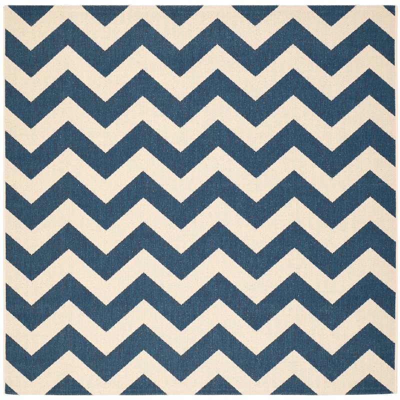 SAFAVIEH Courtyard Reeta Indoor/ Outdoor Waterproof Patio Backyard Rug - 7'10" Square - Navy/Beige