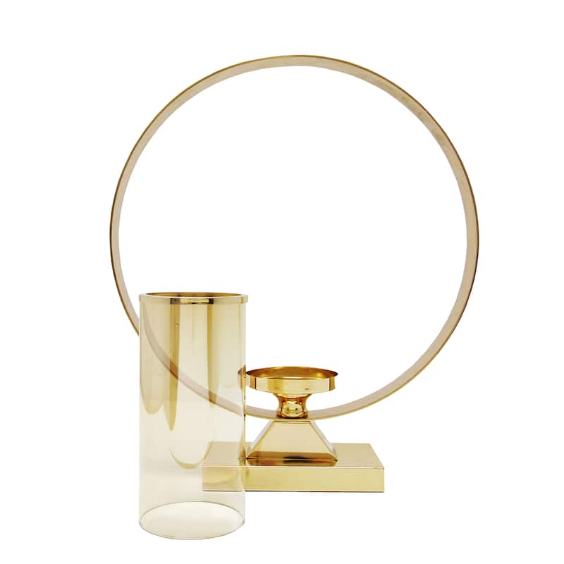 Gold Round Circle Ring Hurricane Candle Holder Centerpiece
