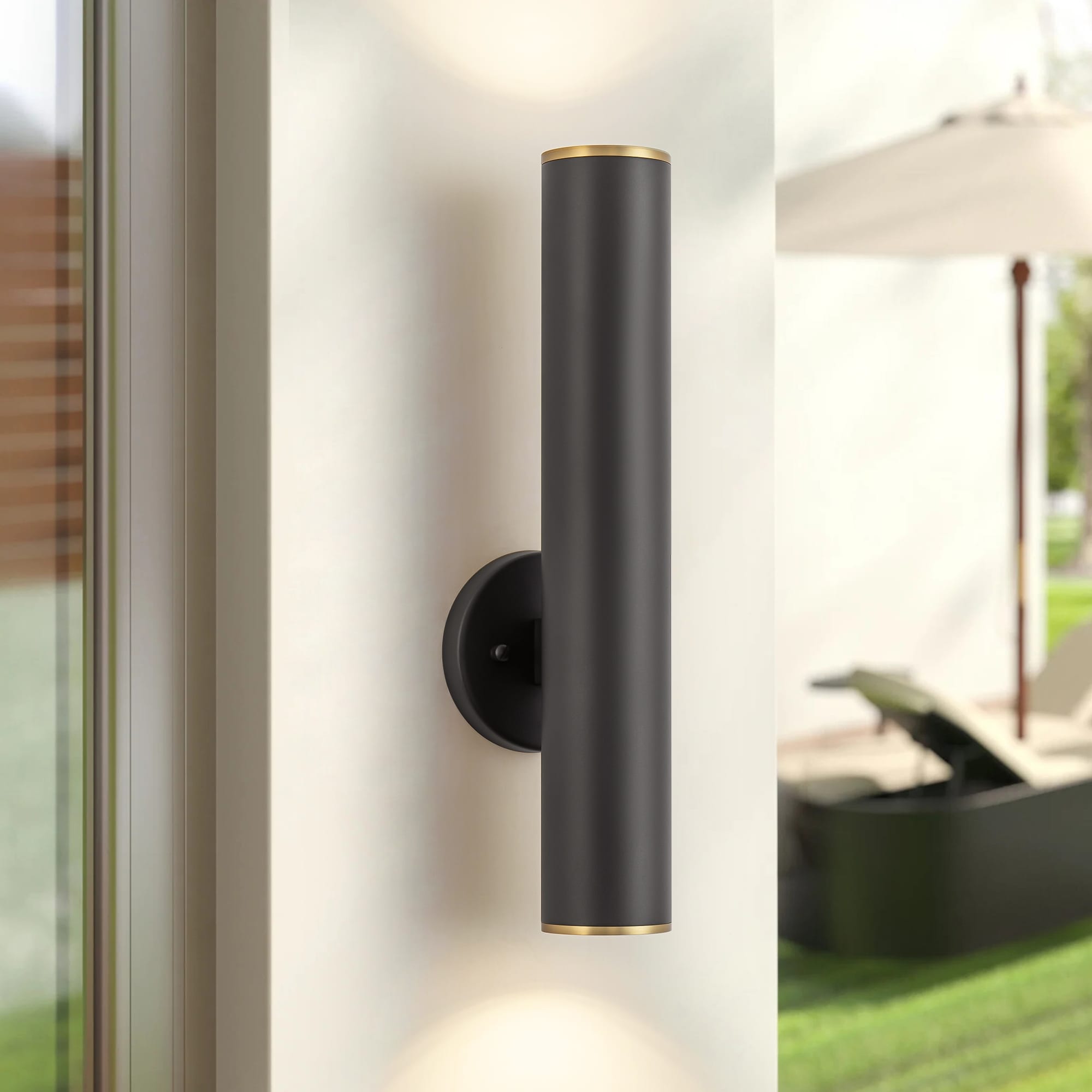 Rennnsan 2-Light Modern Linear Cylinder Waterproof Integrated LED Outdoor Light for Patio - 4.7 in. W x 17.7 in. H x 5 in. D