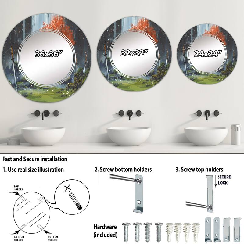 Designart 'Samurai Standing In Waterfall Garden With Swords' Printed Traditional Wall Mirror