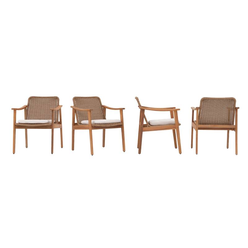 Outdoor Farmhouse Rattan Dining Chairs in Solid Acacia Wood Armchairs Weaving PE wicker Weather-resistant