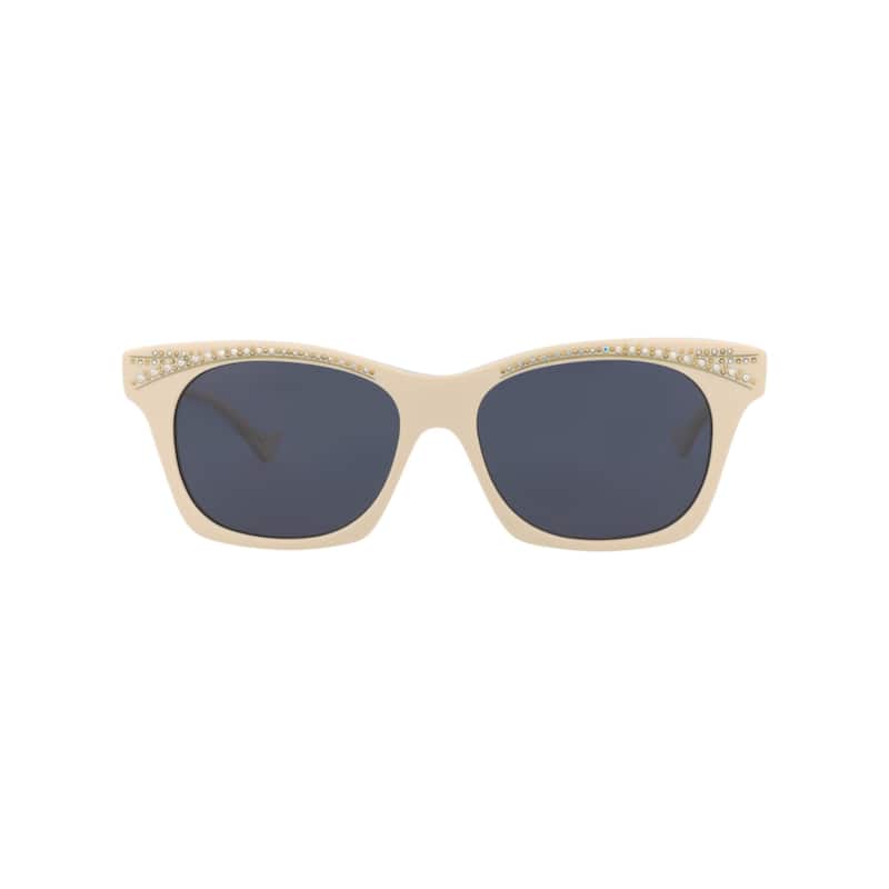 Gucci Cat Eye-Frame Recycled Acetate Sunglasses, Solid Grey Blue Lens, Shiny Solid Ivory Frame