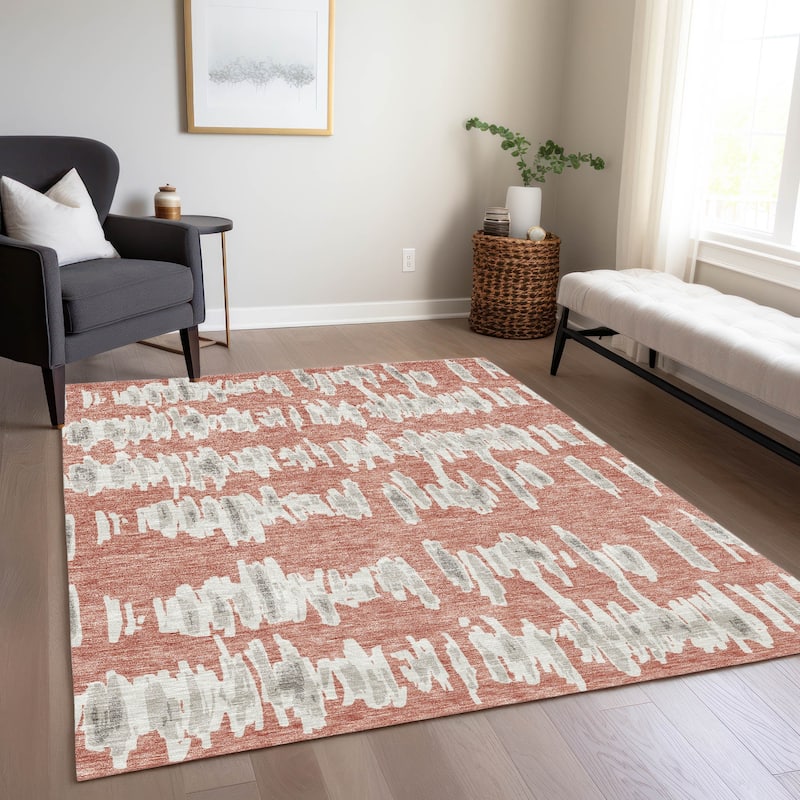 Machine Washable Indoor/ Outdoor Chantille Abstract Contemporary Rug