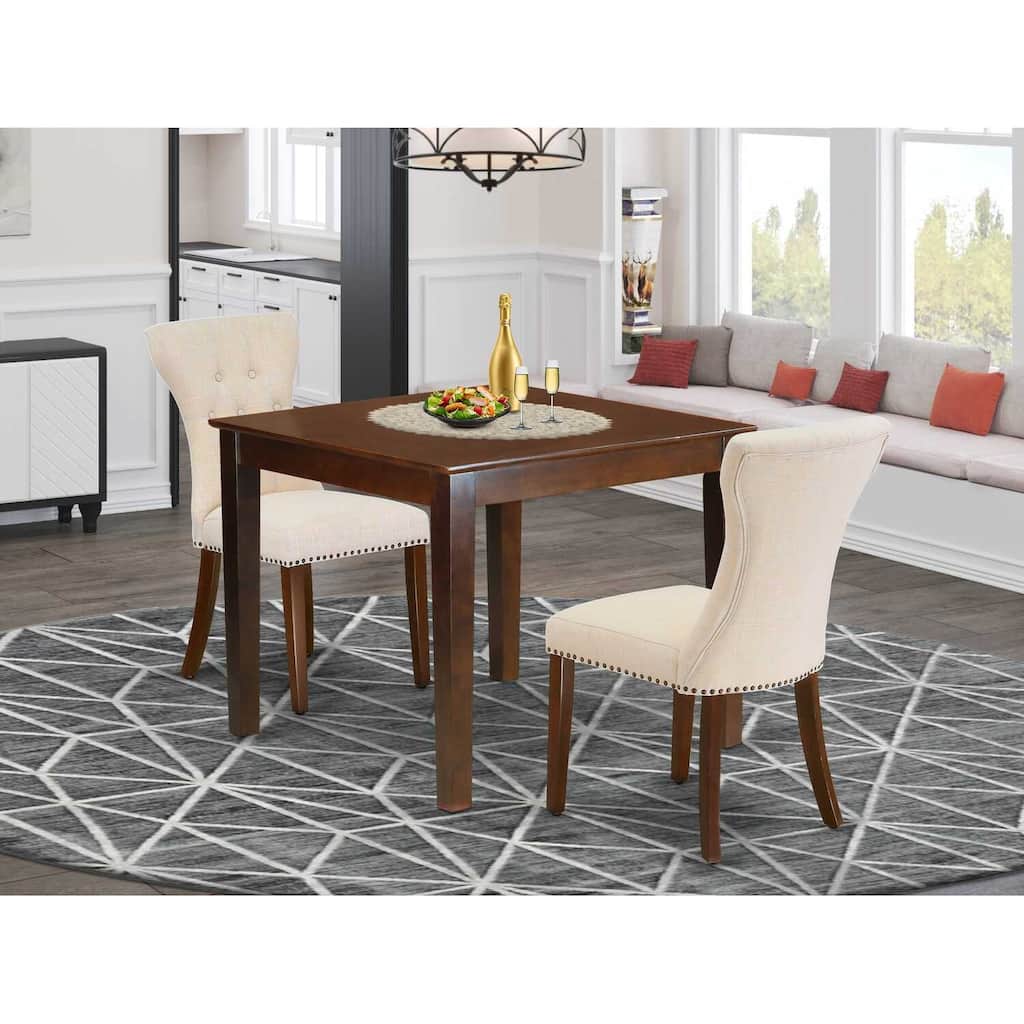 HomeStock 3-Pc Mahogany Finish Rectangular Solid Wood Top Dining Table Set