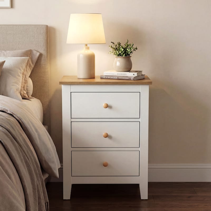 3 Drawer Nightstand Set of 2, Bedside Tables with Solid Wood Knobs