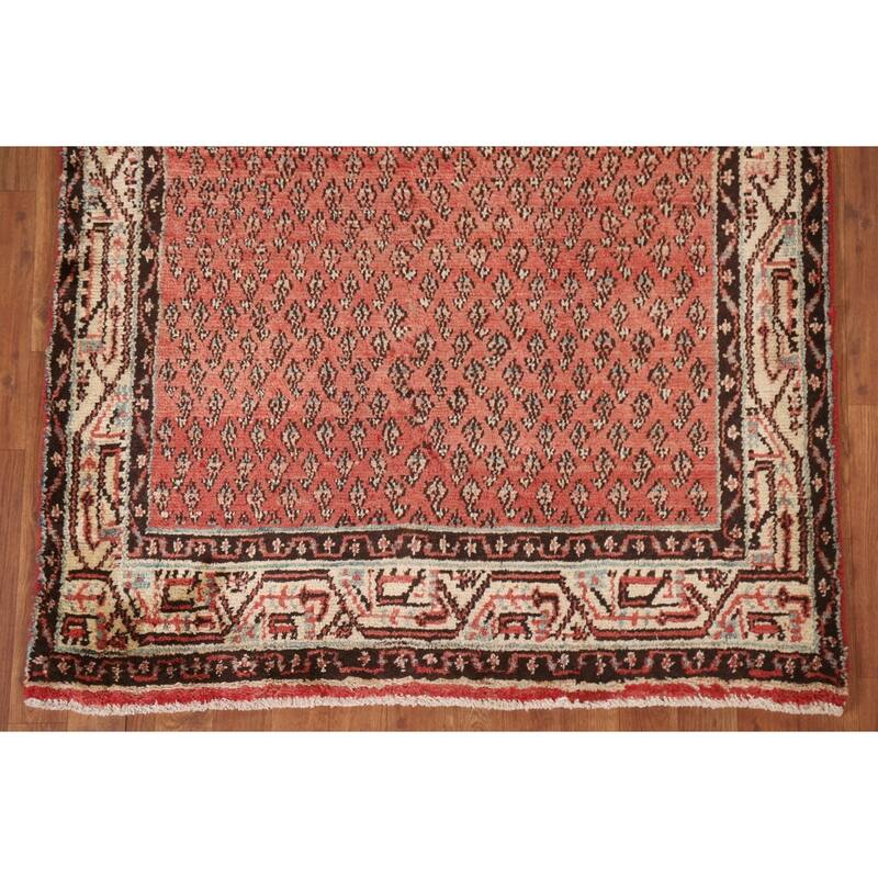 Hand Knotted Oriental 100% Wool Carpet Traditional All-Over Red Botemir Runner Rug - 9' 4'' X 3' 8''