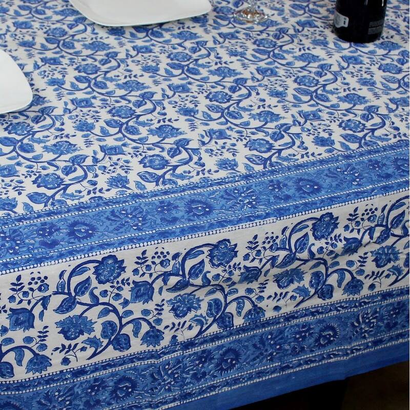 Cotton Block Print Affluent Floral Tablecloth Rectangle
