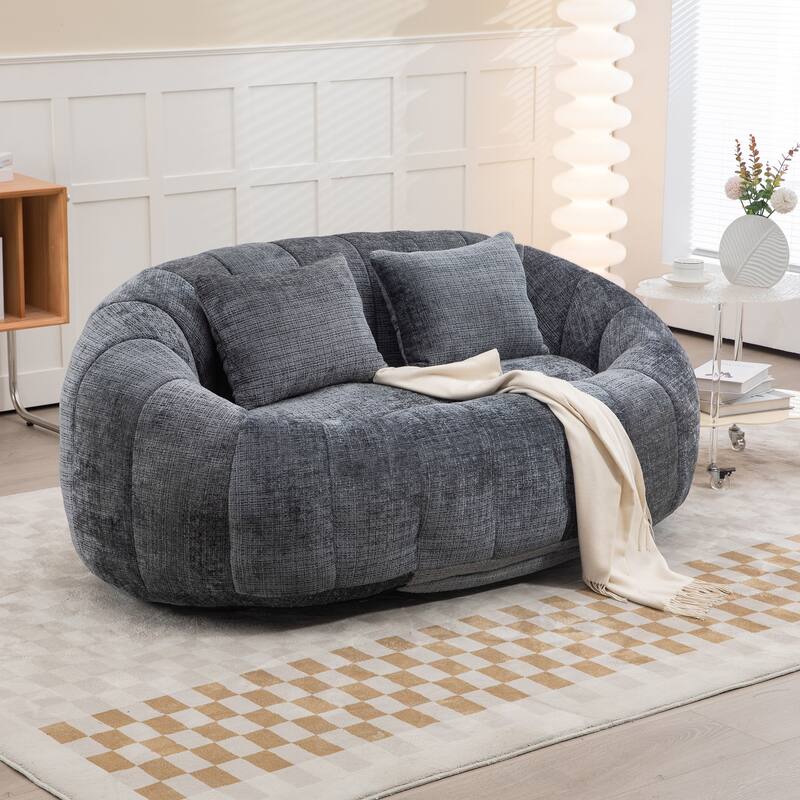 HOMEFUN Chenille Upholstered Durable Comfort Lounger High Back Bean Bag Loveseat Sofa - Grey