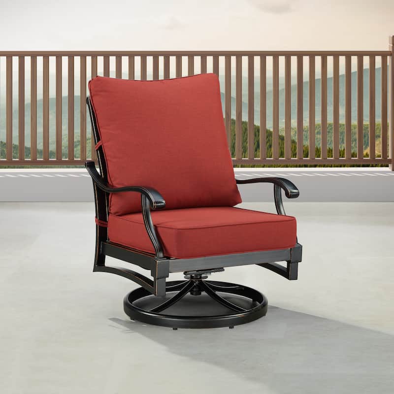 Pair of Black Aluminum Deep Seating Swivel Rocker Club Chairs with Cushions