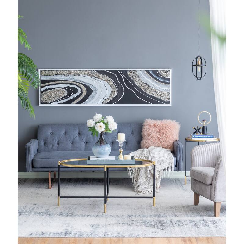 Modern Wall Decor Rectangle Framed Oil Painting with Gemstones and Crystals, for Matching Various Interior Styles