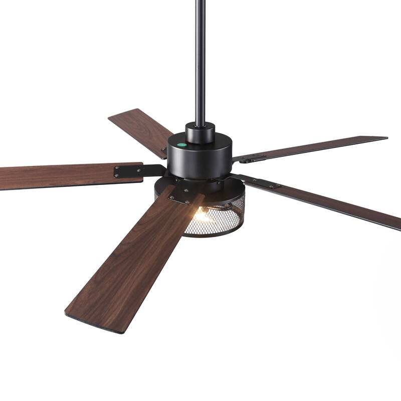 60" Matte Black Reversible Wood 5-Blade Smart Ceiling Fan with Light and APP Control