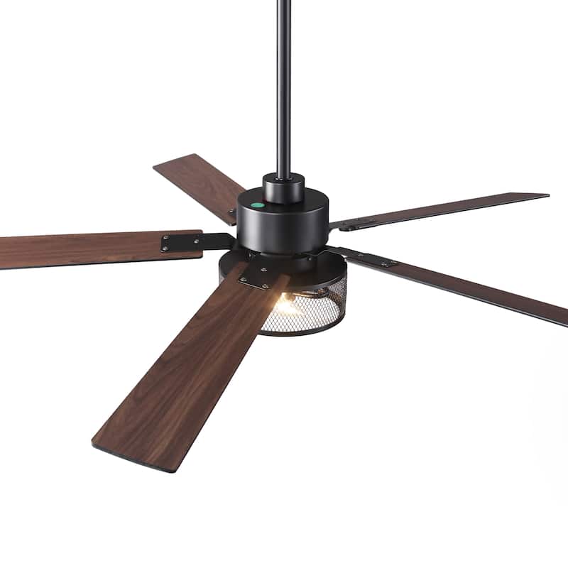 Vaczon 60" Black Reversible Wood 5-Blade Smart Ceiling Fan with Light and APP Control