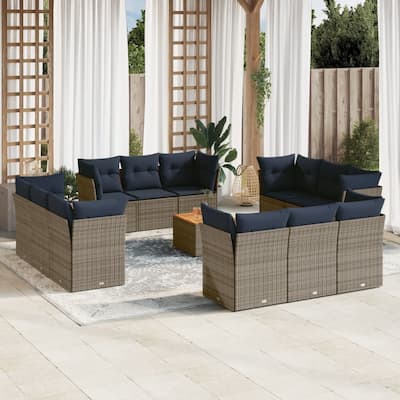 vidaXL Patio Sofa Set with Cushions Outdoor Furniture 13 Piece Poly Rattan - 24.4" x 24.4" x 27.2"