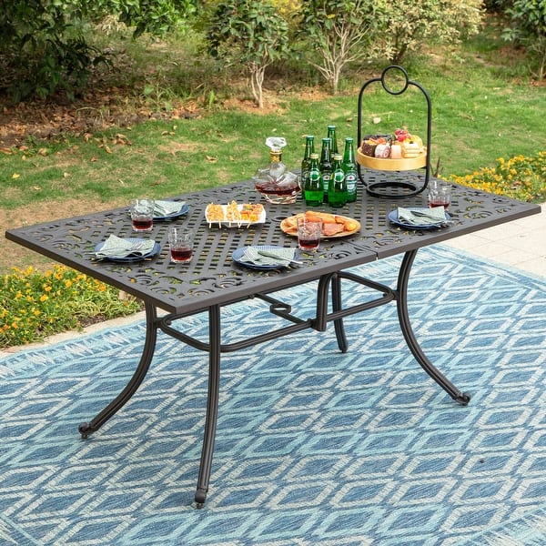 Umbrella Hole Black Aluminum Patio Table Outdoor Aluminum Table