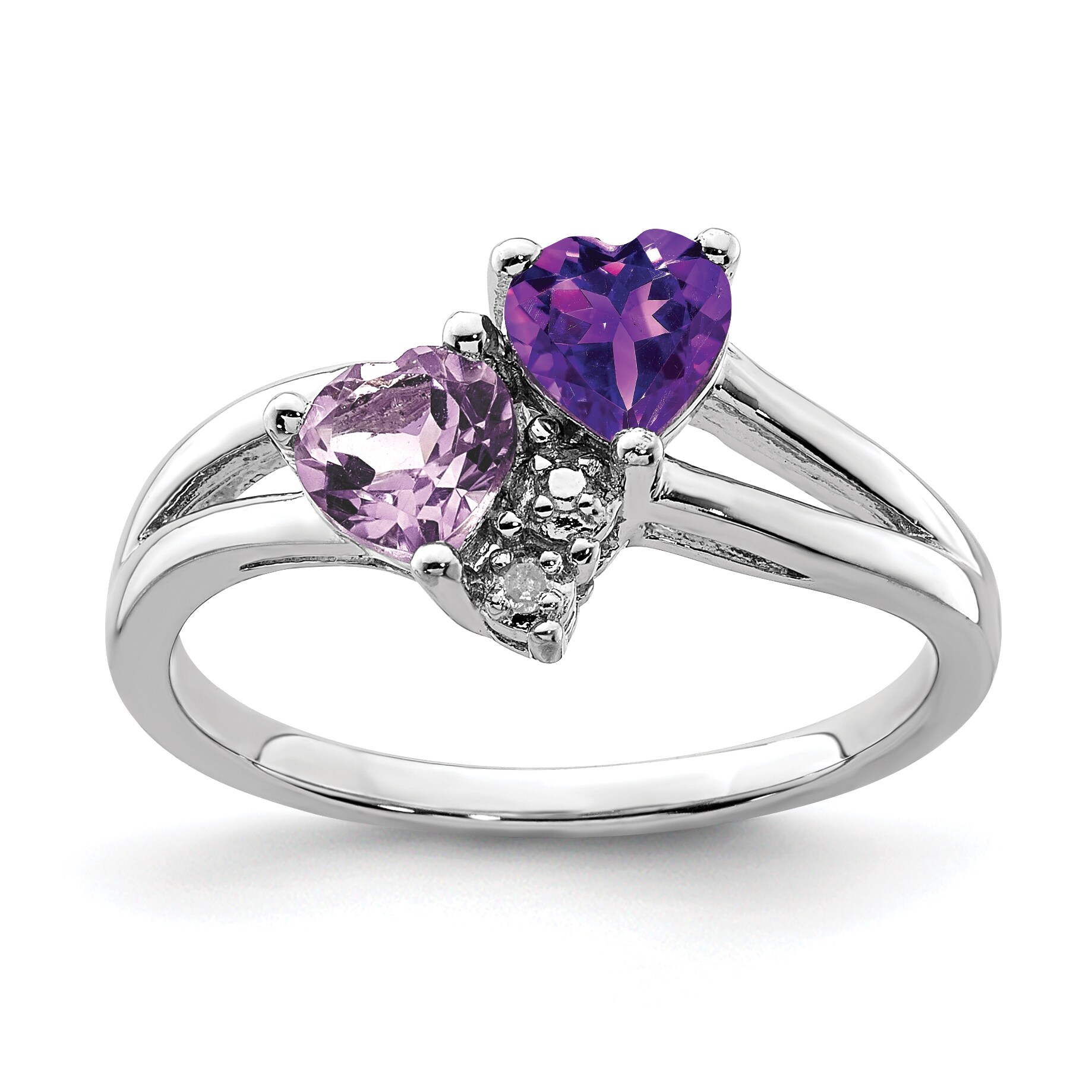 Sterling Silver Rhodium-plated Amethyst, Pink Quartz and Diamond Ring by Versil